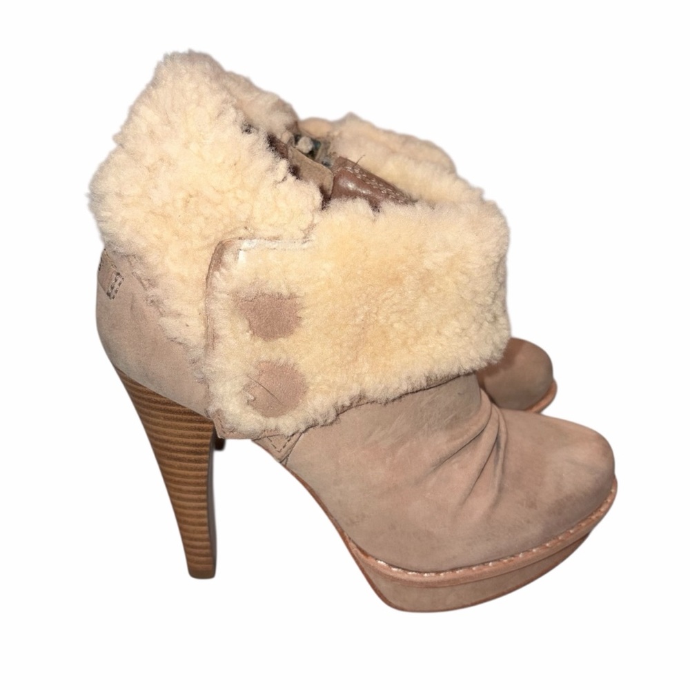 Ugg Georgette Nubuck Leather Sheepskin Shearling Ankle Boots Heels Shoes size 5 - Picture 4 of 10